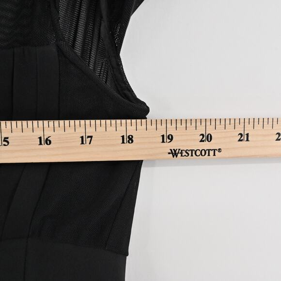 Alice Olivia Black Pleated Dress Size 10 Wool Blend Sheer Short Sleeve Mini - Picture 4 of 13